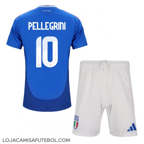 Camisa de Futebol Itália Lorenzo Pellegrini #10 Equipamento Principal Infantil Europeu 2024 Manga Curta (+ Calças curtas)